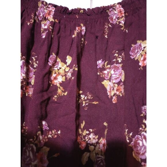 Rewind Shirt Ladies Small Maroon‎ Floral Crop top Long Sleeve - Picture 4 of 7